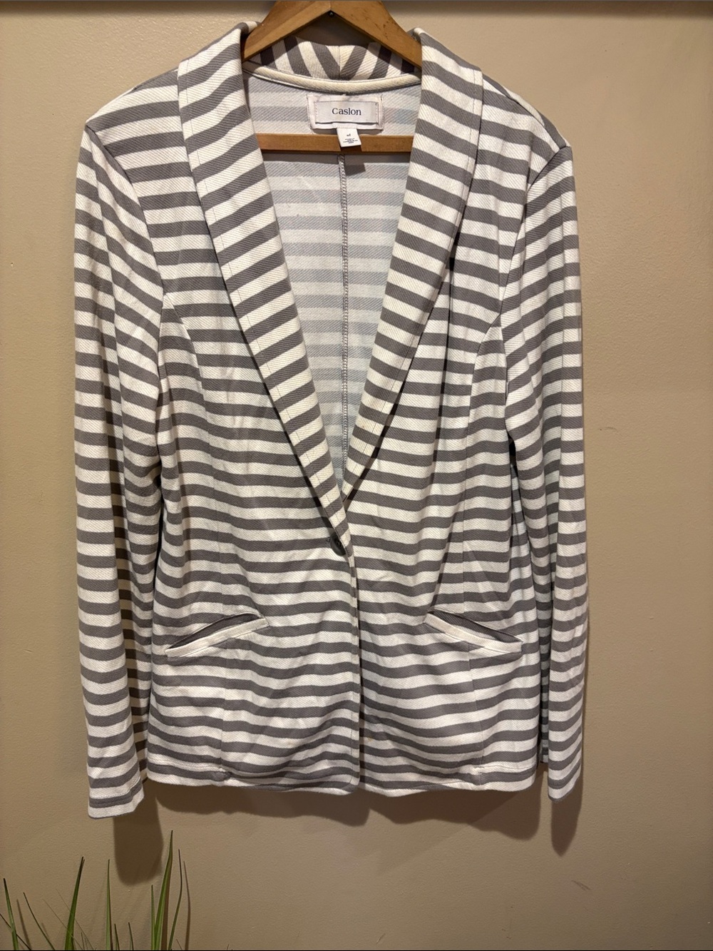 Caslon Gray and White Striped Open-Front Blazer